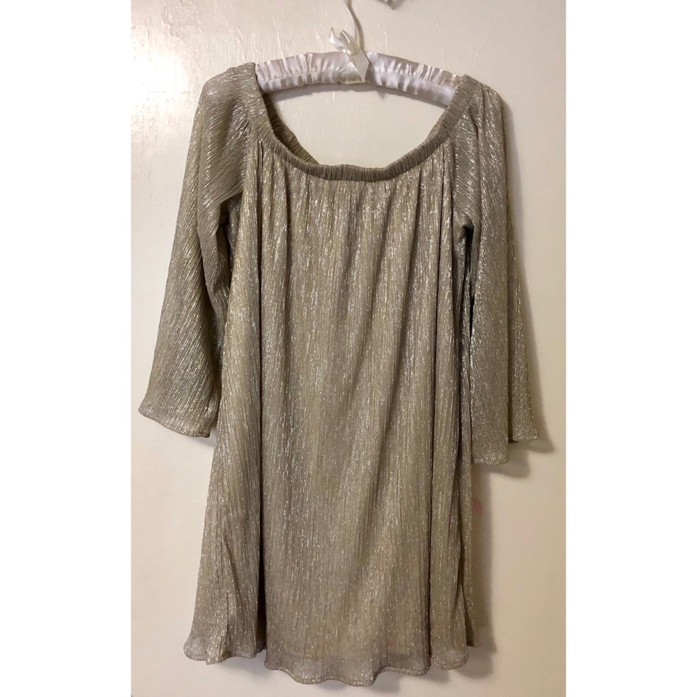 Gold off the shoulder dress